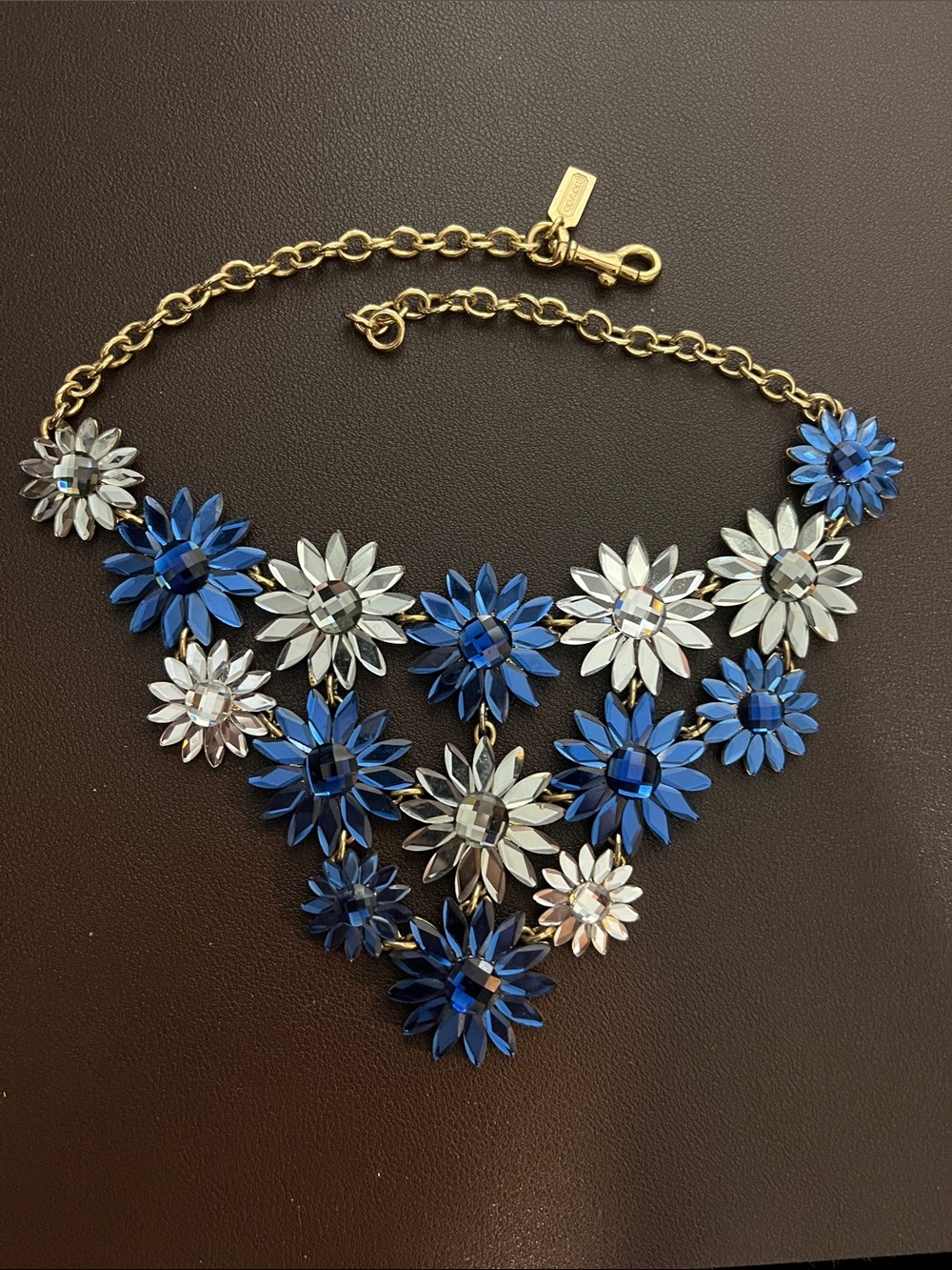 Coach Blue and Silver Floral Statement Necklace
